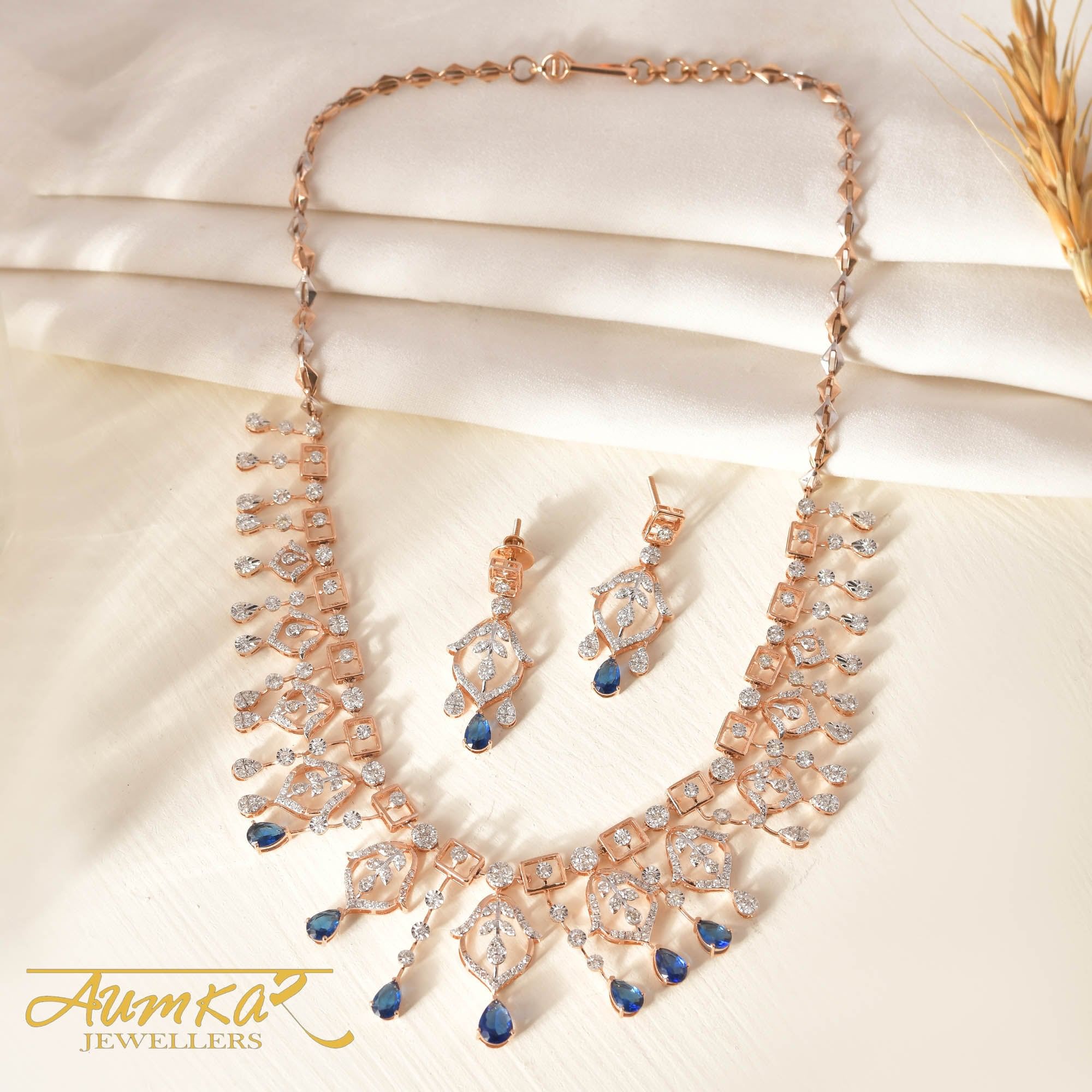 Bridal Bliss: Stunning Blue Stone And Round Diamond Necklace For The Wedding Day