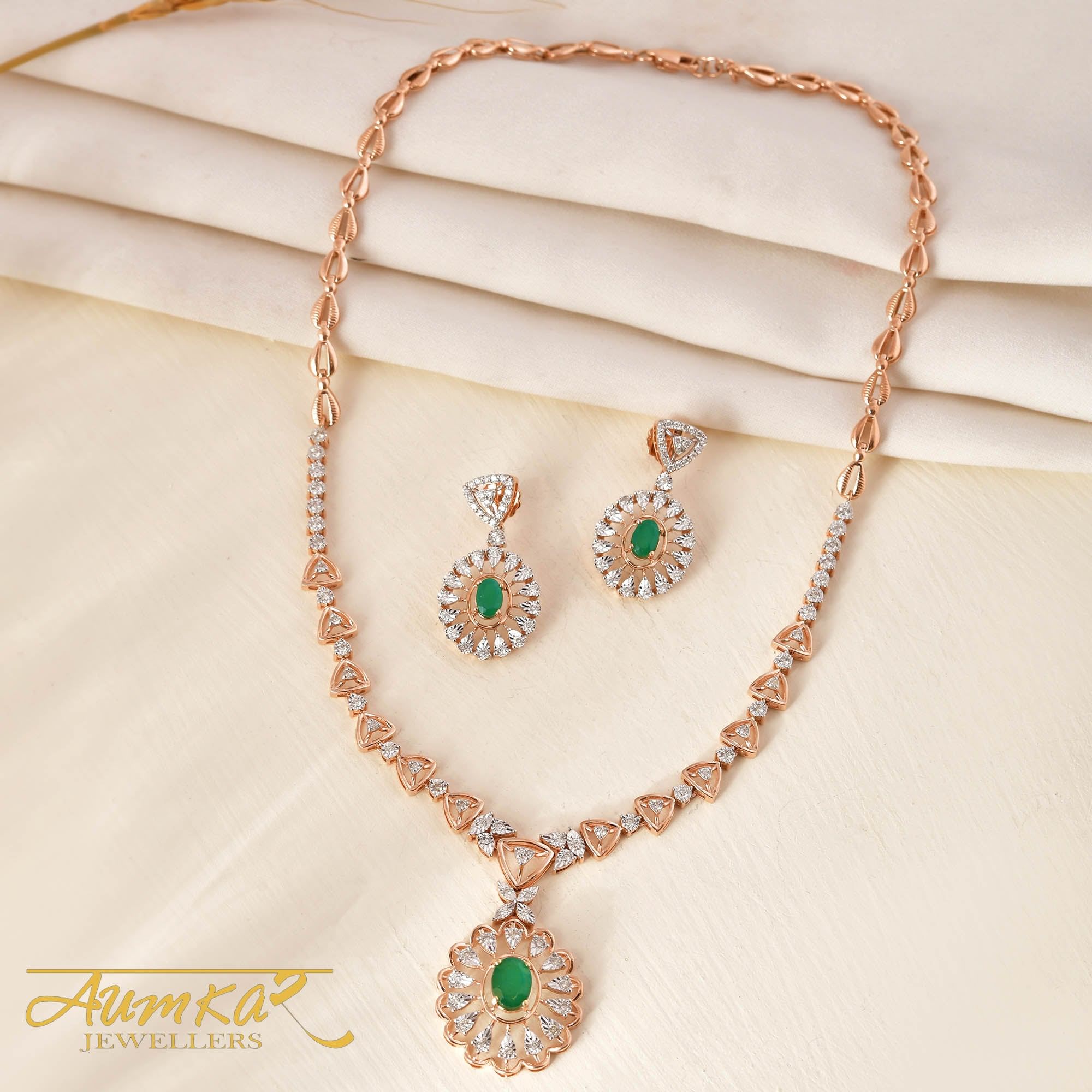 Lush Elegance: Designer Necklace With Green Stones & Miracle-Set Diamonds