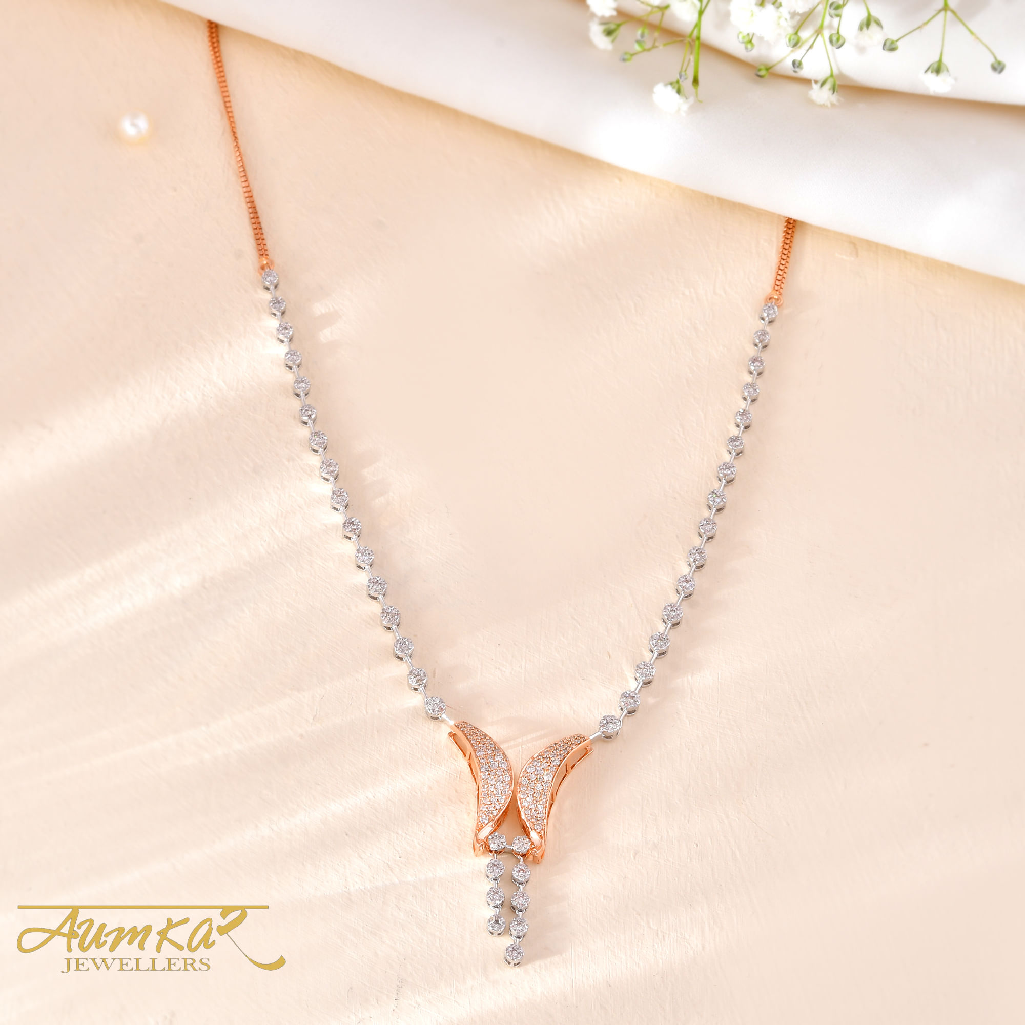 14K Rose Gold Diamond Butterfly Necklace Set