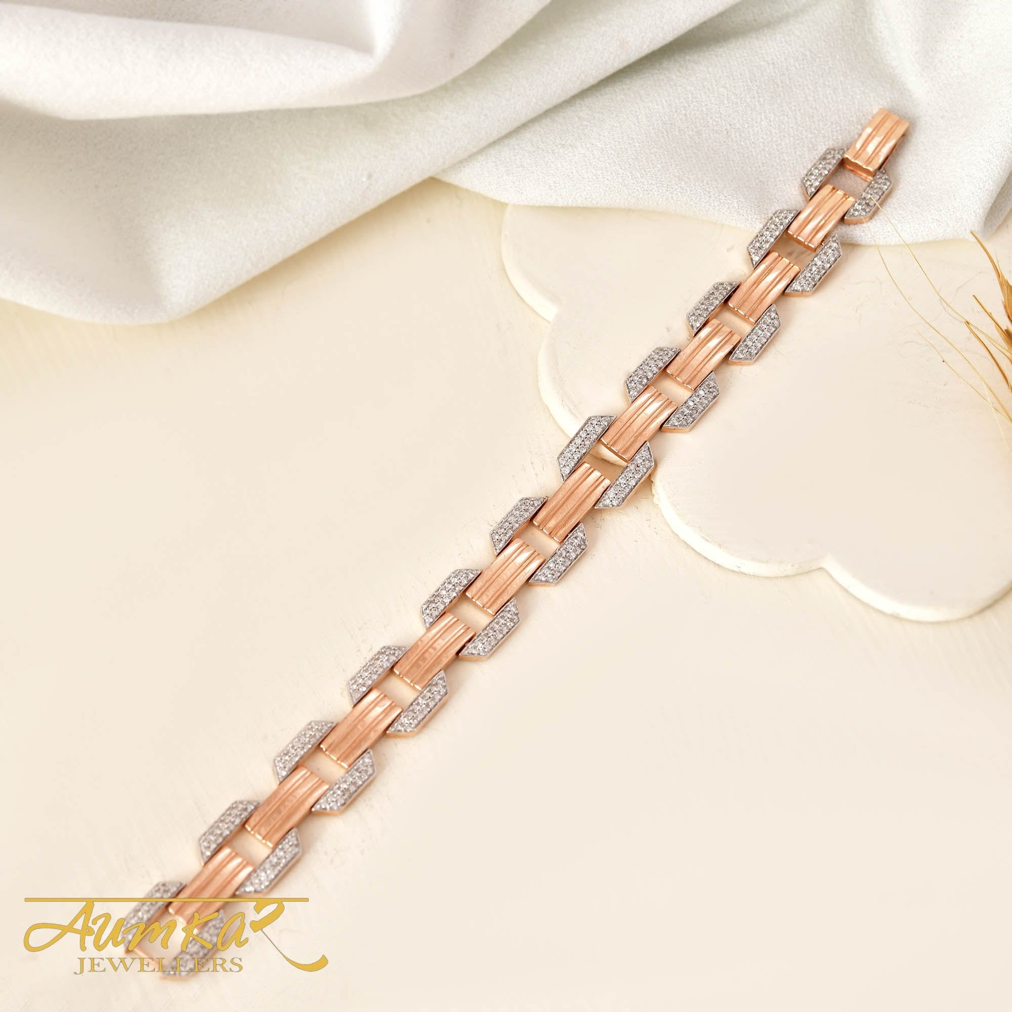 Men's 14K Rose Gold Natural Diamond Tennis Bracelet - Luxury Link Chain Design for Regular Wear