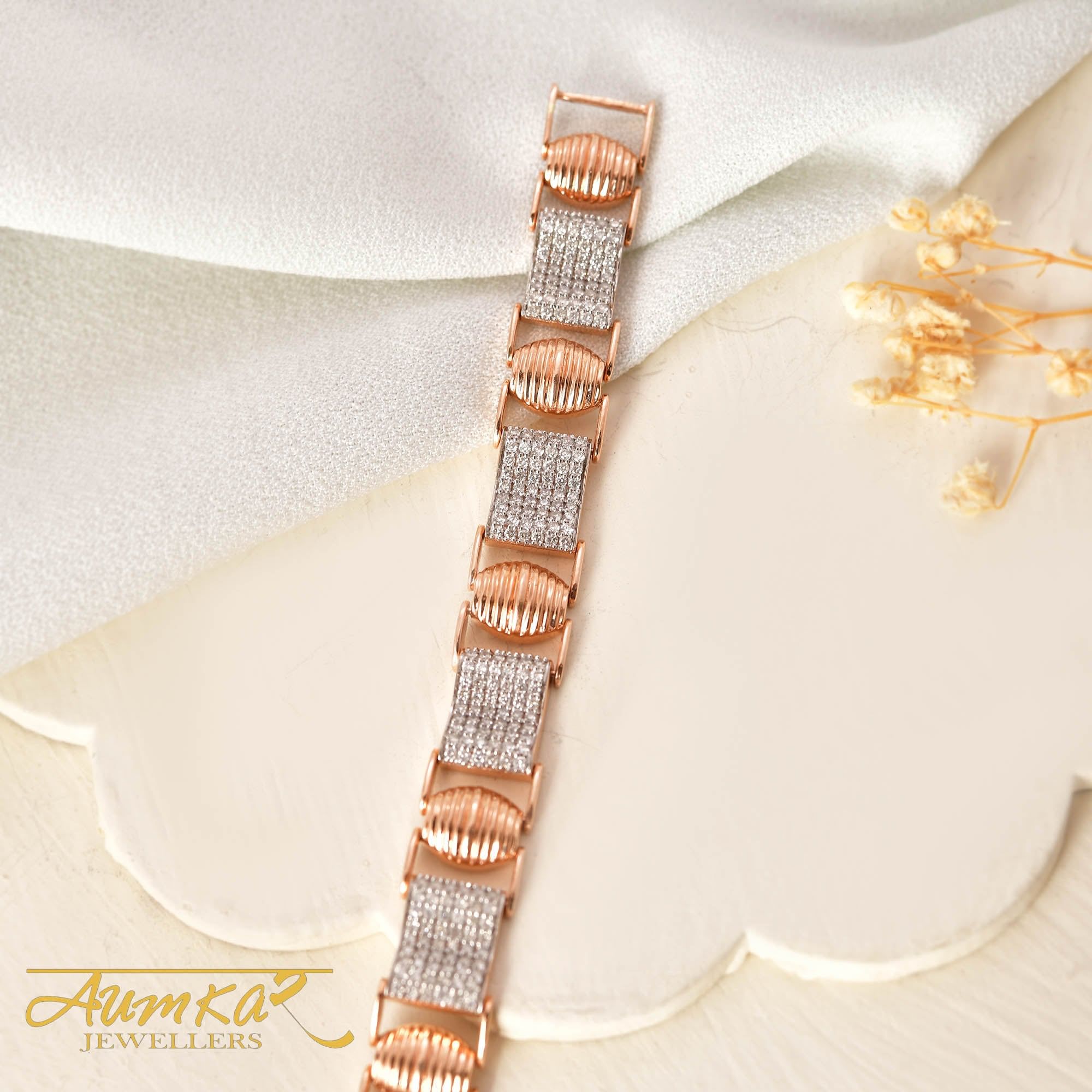 Men's 14K Rose Gold Natural Diamond Tennis Bracelet - Daily Wear Collection by Aumka Jewellers