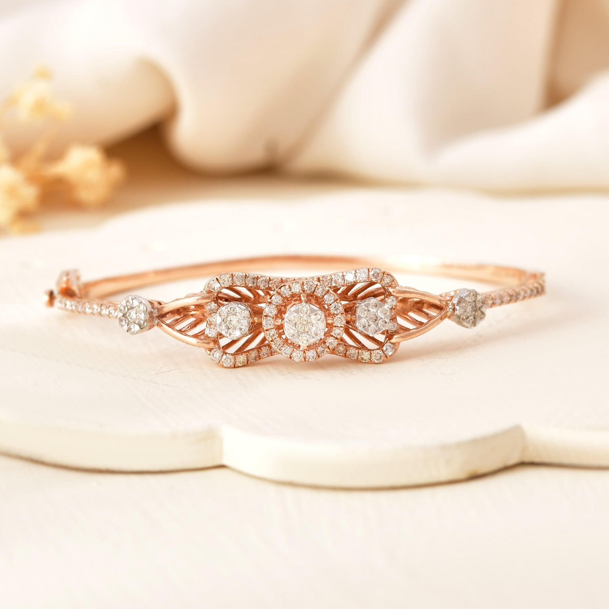 14K Rose Gold Natural Diamond Oval Bracelet for Women