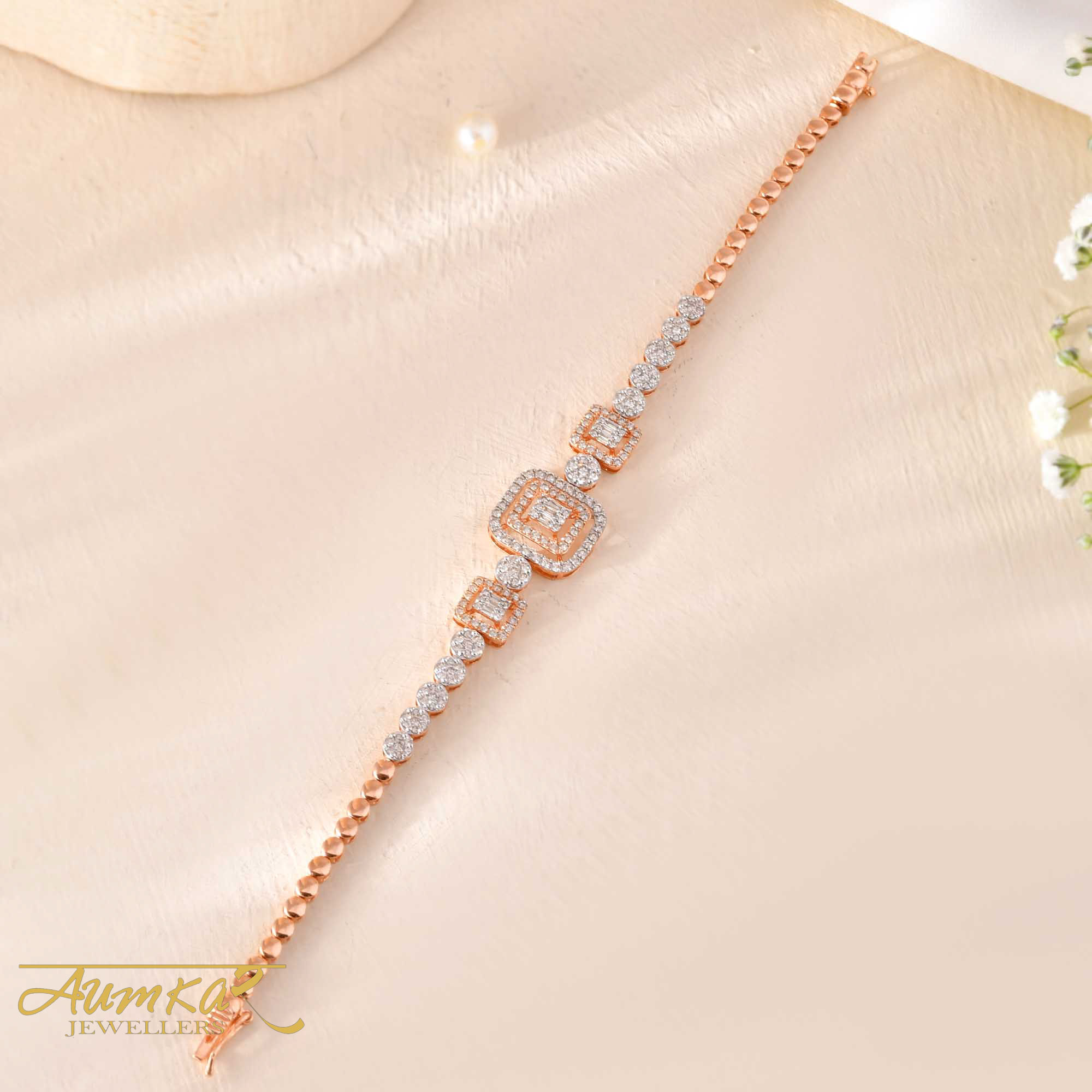14K Rose Gold Natural Diamond Bracelet for Women