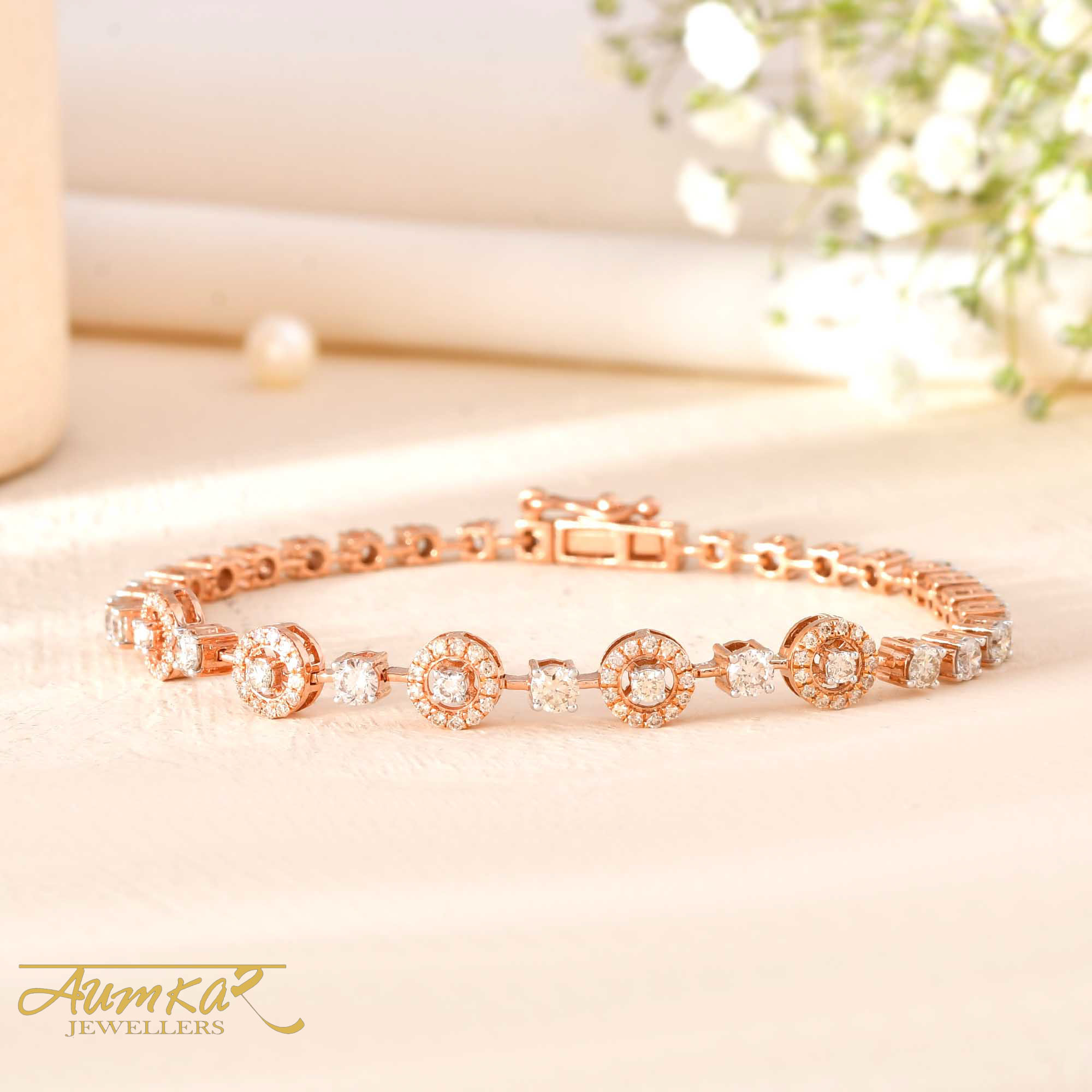 14K Rose Gold Natural Diamond Tennis Bracelet Women