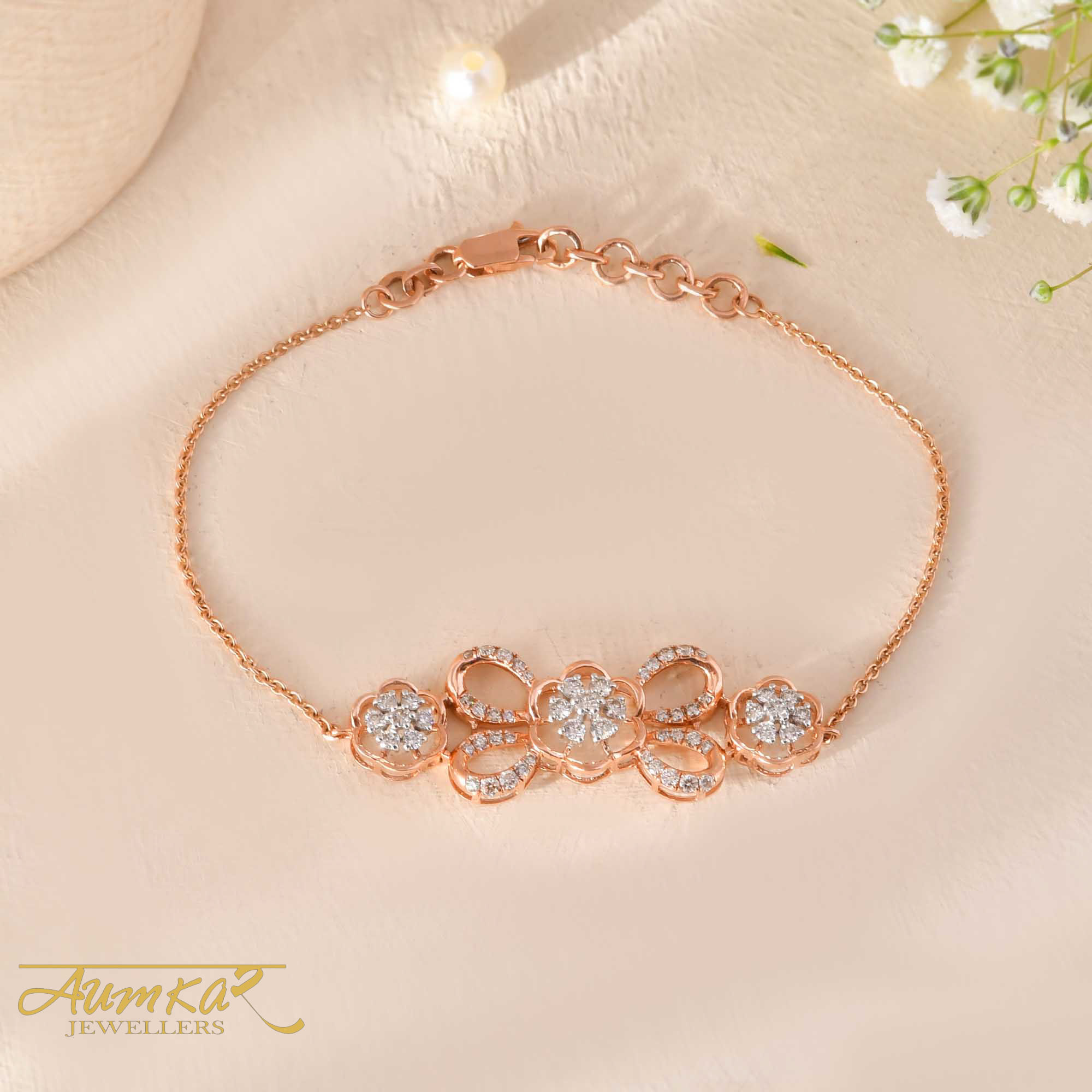 14K Rose Gold Natural Diamond Tennis Bracelet Women