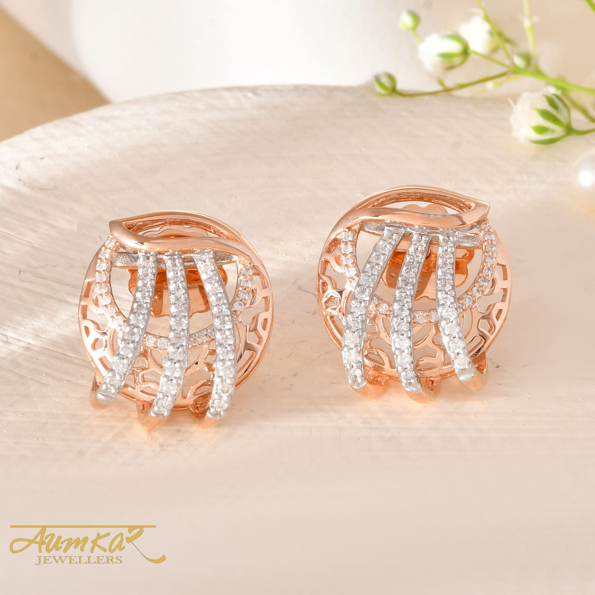 14K Rose Gold Natural Diamond Stud Earrings for Women - Daily Wear Diamond Jewellery