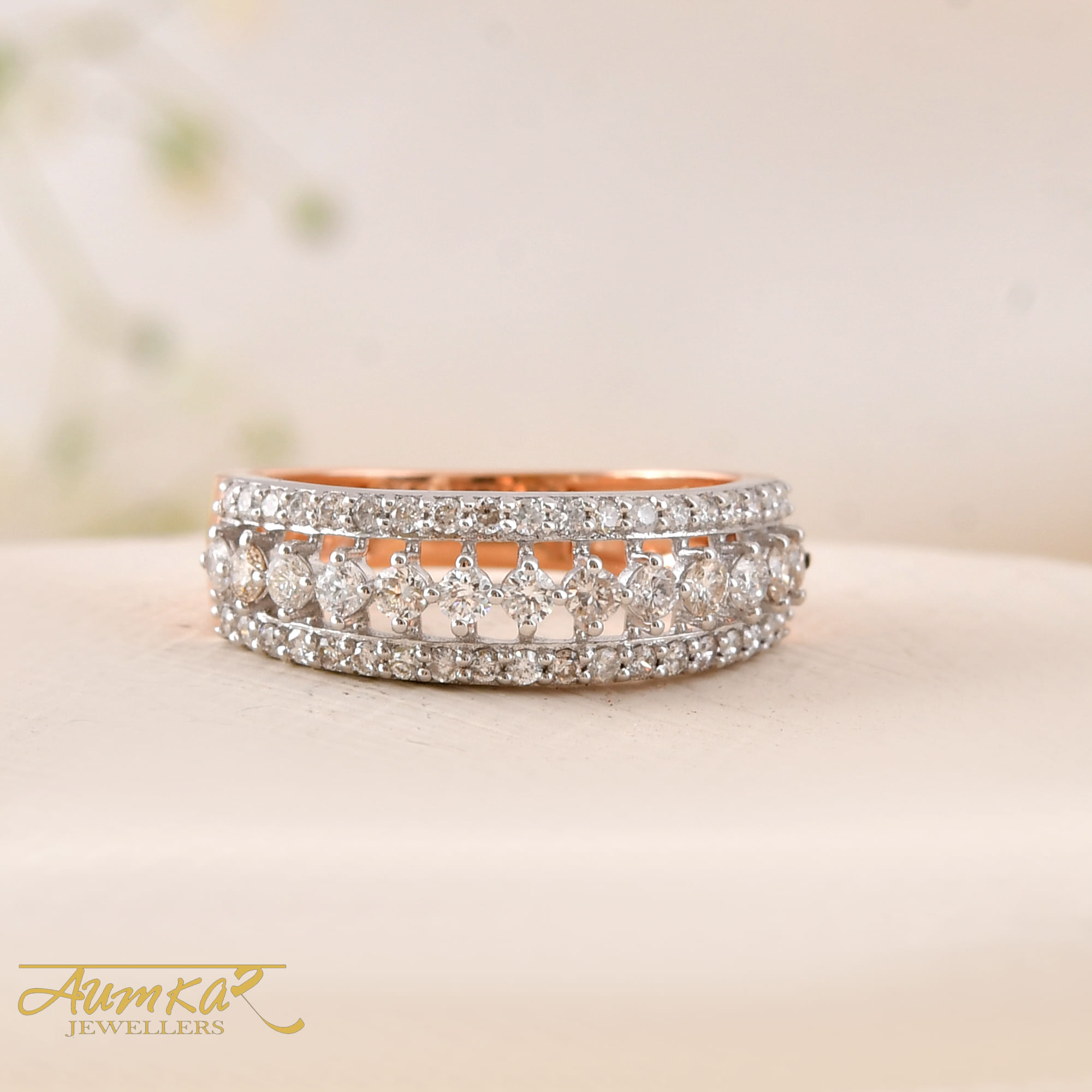 14K Rose Gold Natural Diamond Wedding Band Ring