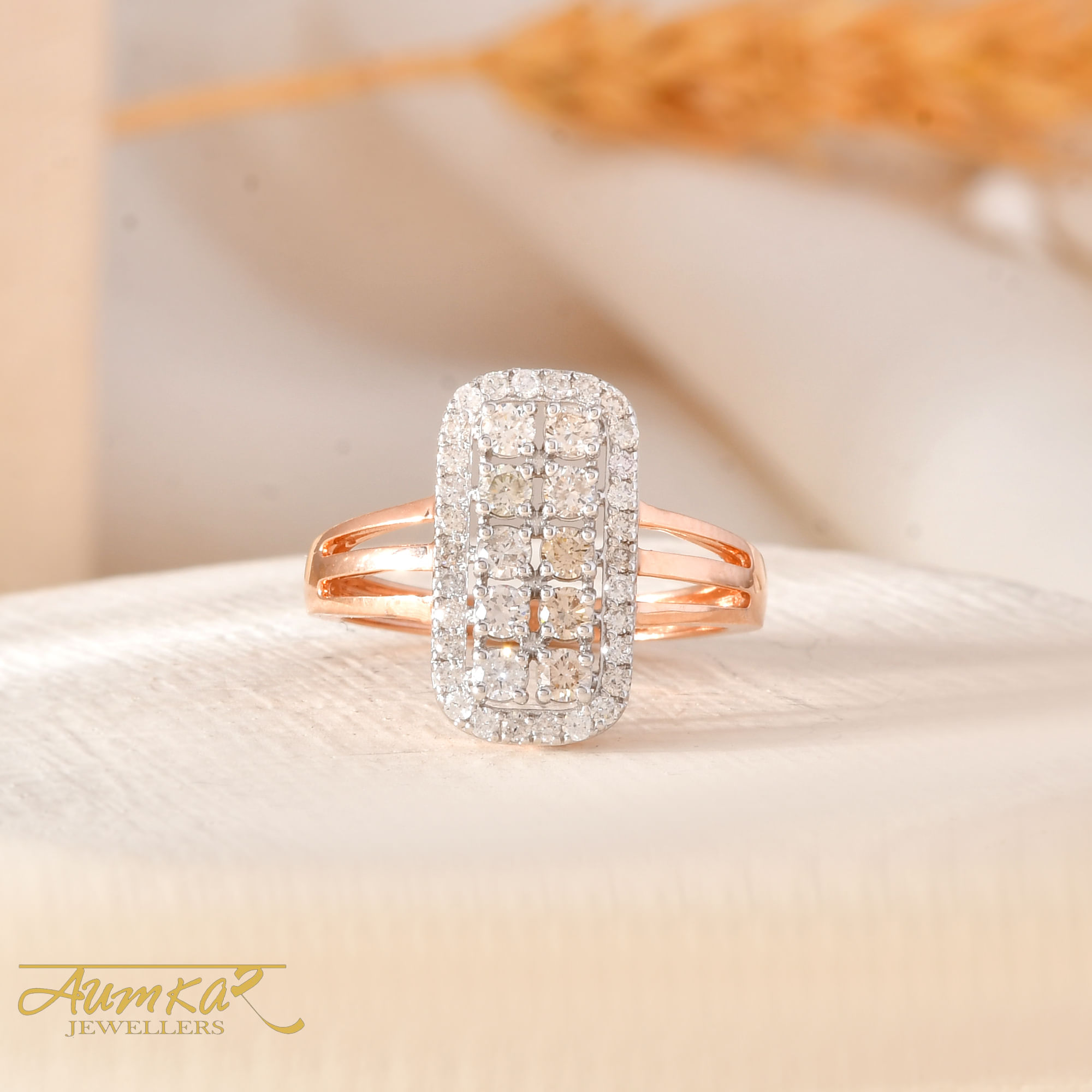 14K Rose Gold Natural Diamond Engagement Ring Women
