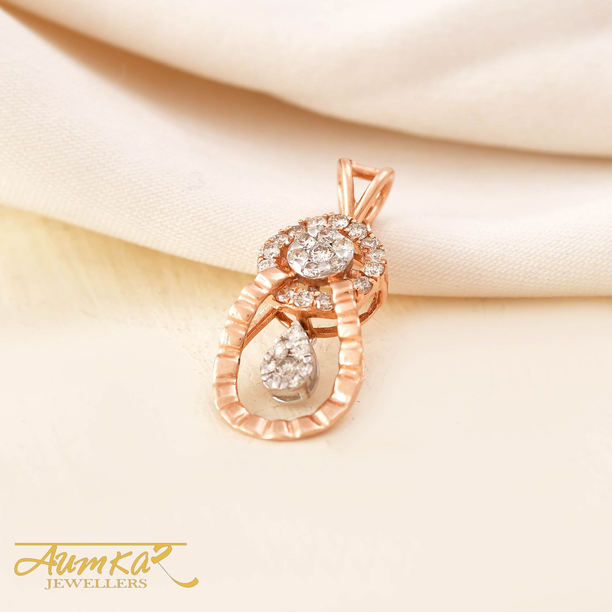 14K Rose Gold Natural Diamond Pendant For Women