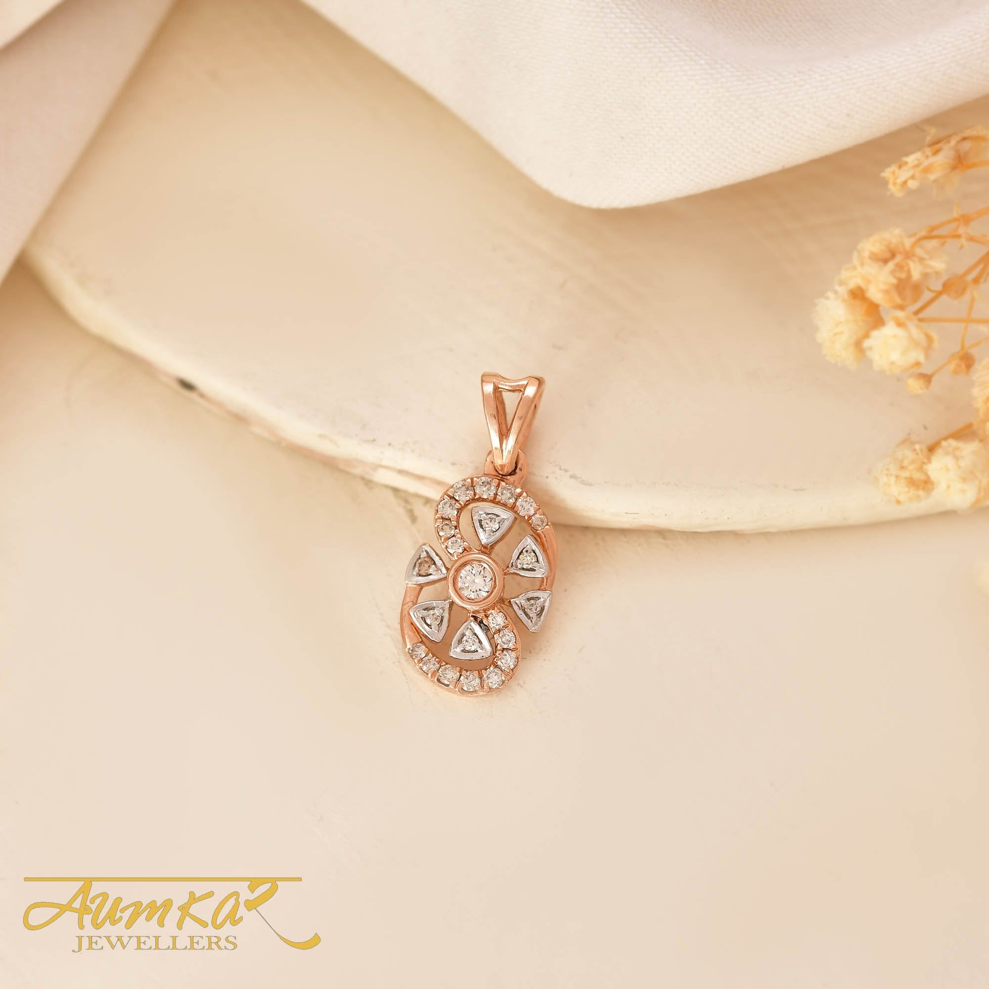 14K Rose Gold Natural Diamond Pendant For Women