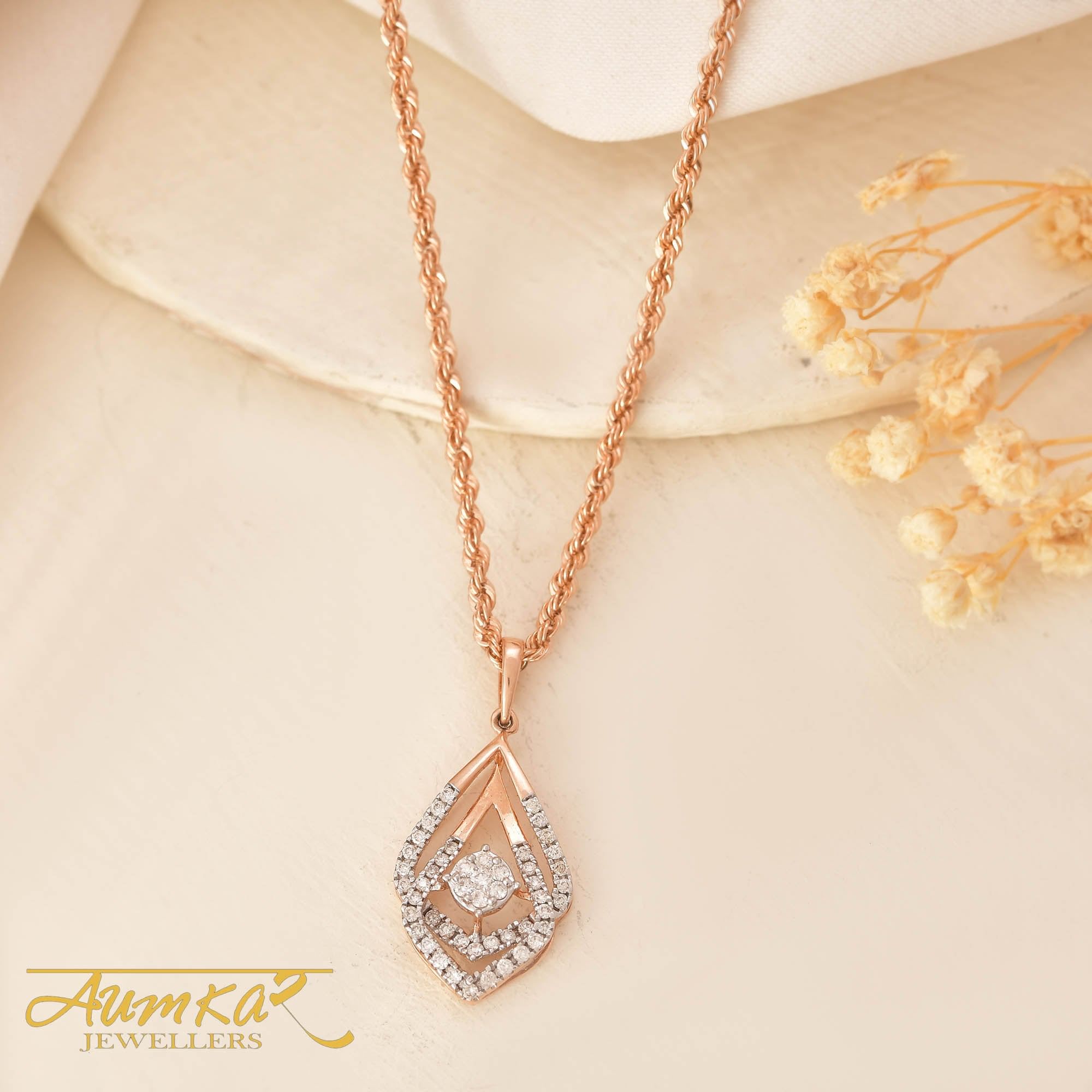14K Rose Gold Diamond Teardrop Pendant For Women