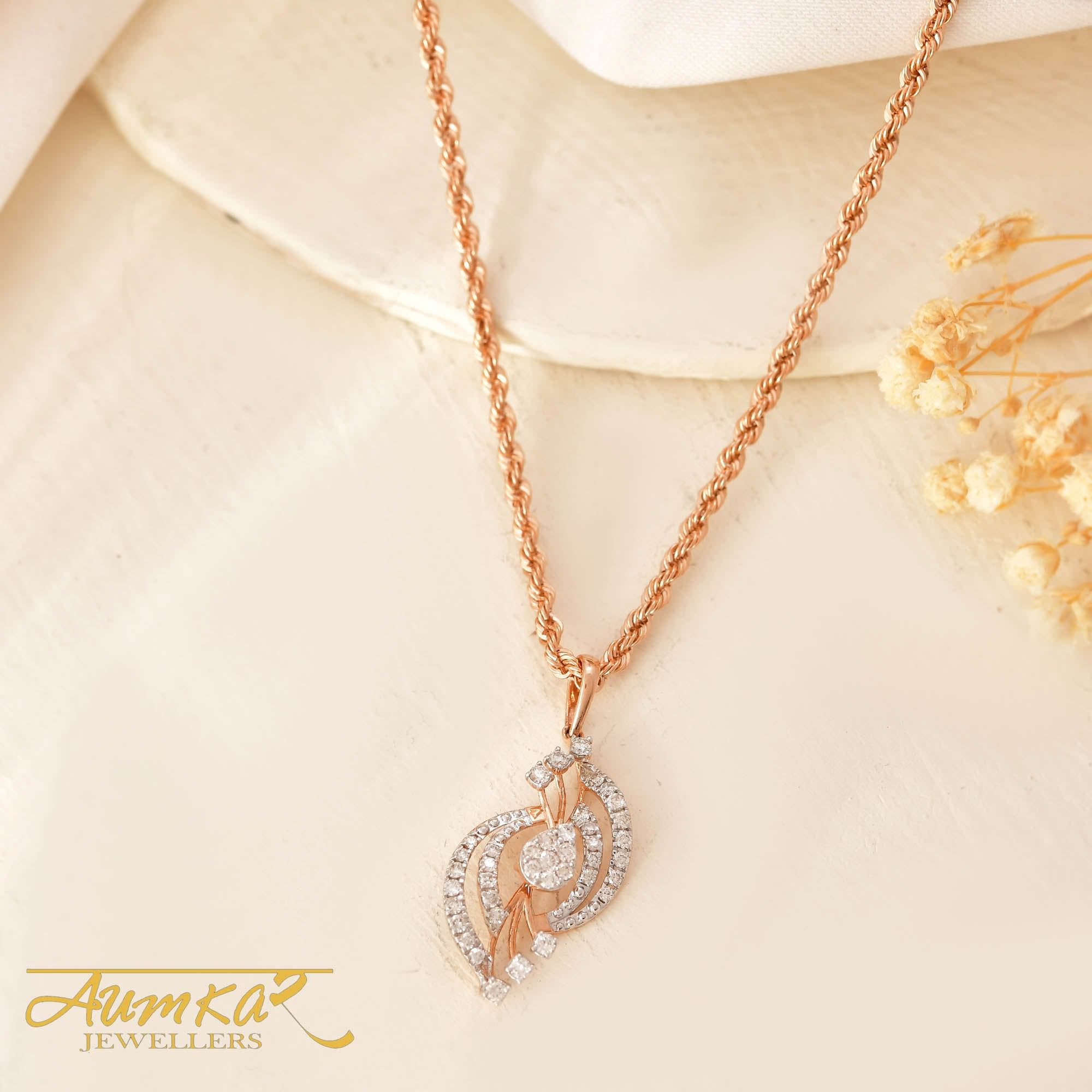 14K Rose Gold Diamond Pendant Women's Natural Diamonds