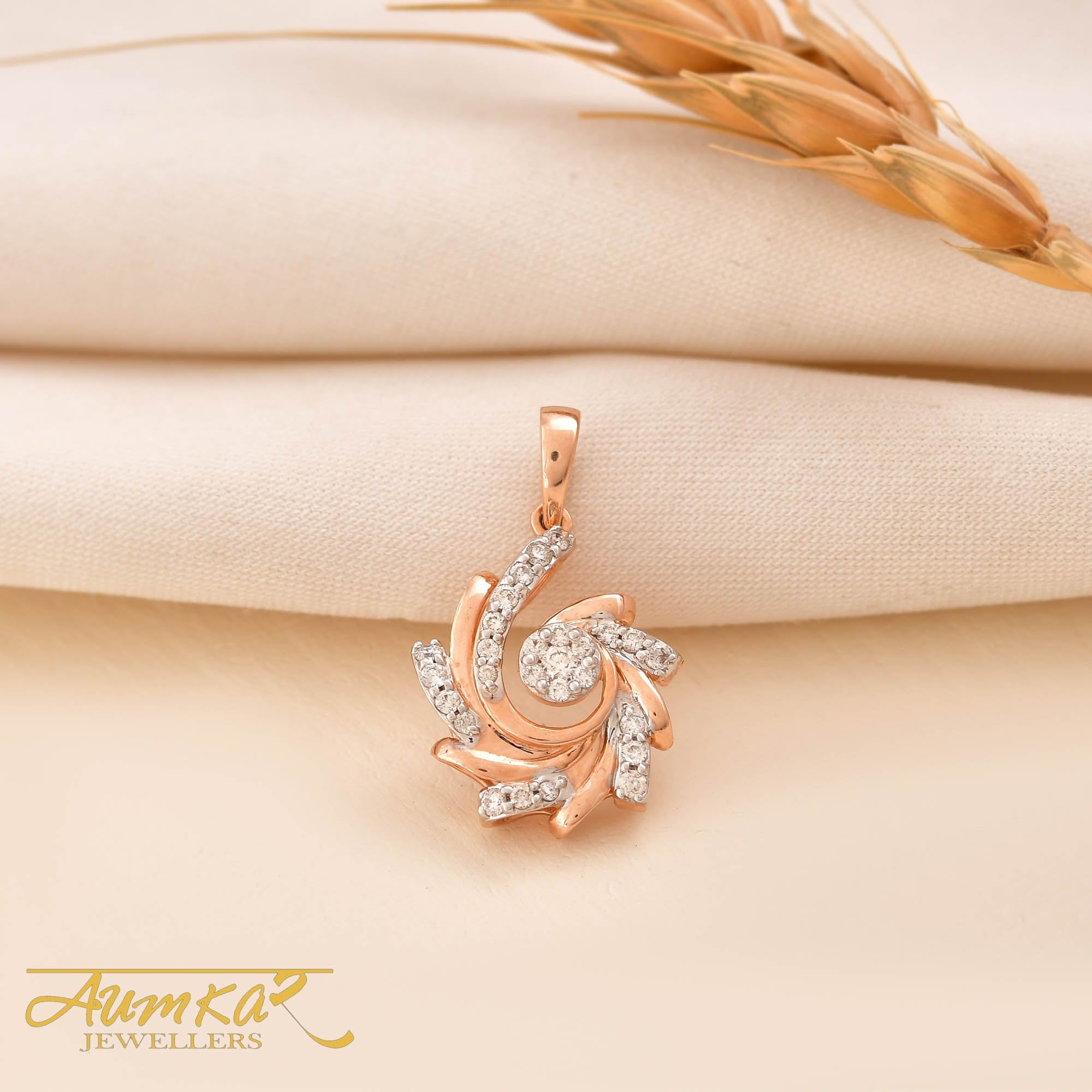 14K Rose Gold Diamond Swirl Pendant For Women